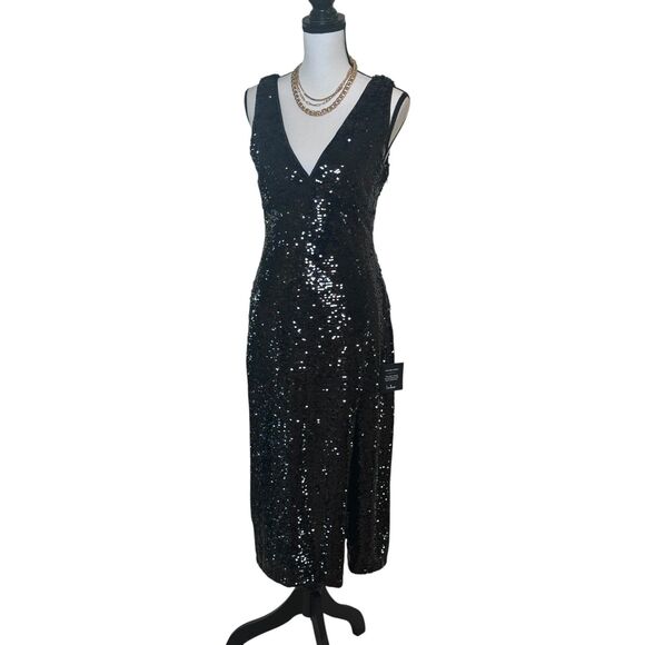 Lulus Shimmering Nights Black Sequin Sleevless Midi Dress- M - Picture 1 of 8
